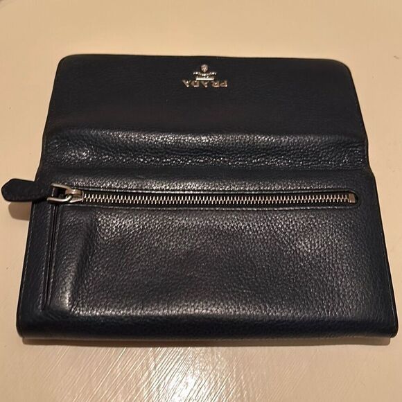 Prada Women's Continental Flap Long Wallet Navy Blue Saffiano Leather Minimalist - Picture 8 of 14
